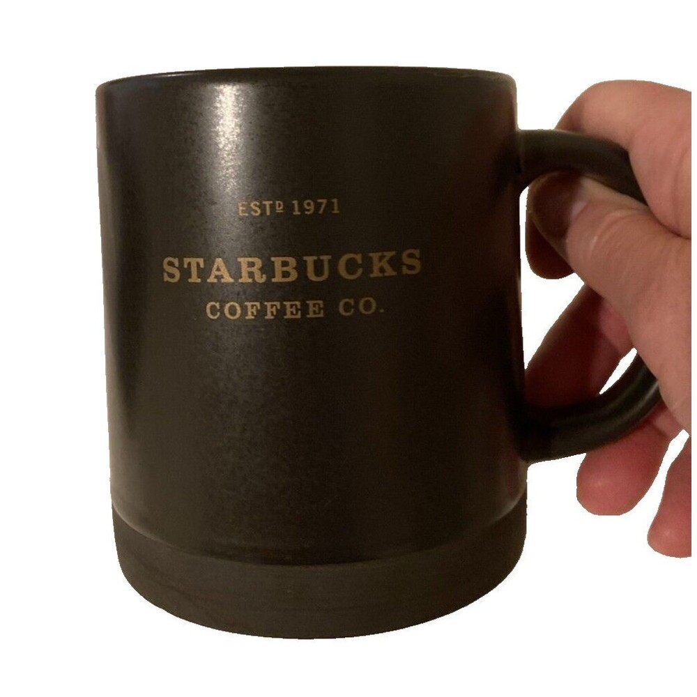 Starbucks MUG Black (Dark Brown) 2017 Bottom Trim is unique 16 oz. Gold Letterin
